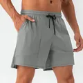 Breathable quick-dry grey athletic training shorts for men with pockets and drawstring - Lead Gray