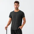 Breathable men's quick-dry sports T-shirt with mesh texture and round neck in black - S / Tops / Black
