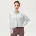 Light grey women's UPF 50+ ice silk sun protection jacket with hood for outdoor sports - 2XL / Tops / Light Gray