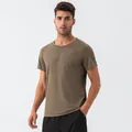 Men's quick-drying athletic T-shirt in olive green with breathable mesh fabric - S / Tops / Khaki Brown