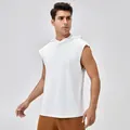 Men's white quick-dry hooded sleeveless sports tank top for gym and running workouts - S / Tops / White