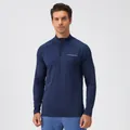 Herren Langarm-Sportshirt in Dunkelblau mit halbem Reißverschluss und Reflektor - S / Oberteile / Marineblau