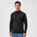 Herren Sport-Laufshirt schwarz mit halbem Reißverschluss und Reflektorstreifen - S / Oberteile / Schwarz