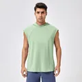 Professional men's sleeveless hooded sports vest in light green quick-dry fabric for gym - S / Tops / Green