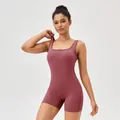 Mauve sleeveless one-piece yoga bodysuit with chest pads for women - M / Top And Bottom / Berry Red
