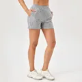 Women's high-waisted quick-dry sports shorts with a grey patterned texture finish. - S / Bottoms / Heather Grey