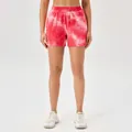 High waist red tie-dye sports shorts with honeycomb textured fabric for yoga and running - S / Bottoms / Tie-dye Red & White