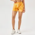 Women's high-waisted textured athletic shorts in vibrant orange for yoga - S / Bottoms / Tie-Dye Orange White