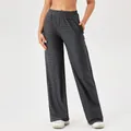 Wijde sportbroek voor dames met ruitjesprint en elastische taille - S / Bottoms / Houtskoolgrijs
