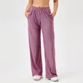 Losse rechte sportbroek voor dames met paarse geometrische print voor fitness sport - S / Bottoms / Roze