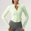 Women's slim-fit long sleeve yoga jacket with stand collar and zipper in mint green - S / Tops / Mint Green