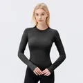 Slim fit women's black long sleeve sun protective yoga top for gym and running - S / Tops / Black