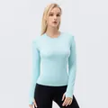 Women's light blue long sleeve yoga shirt with cooling sun protection fabric - S / Tops / Glacier Blue