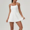 White athletic tennis dress with built-in pads and naked-feel quick-dry fabric - S / Top And Bottom / White