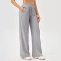 Grijze getextureerde sportbroek voor dames, wijde pijpen, losse casual fitnessbroek. - Grijs