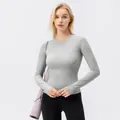 Athletic women's tight long sleeve yoga top in grey for running and sun protection - S / Tops / Light Gray