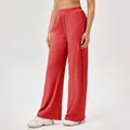 Rode getextureerde sportbroek met hoge taille en wijde pijpen voor dames fitness - Rood