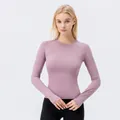 Women's sun-protective tight-fit long-sleeve yoga training top in soft pink color - S / Tops / Mocha Pink