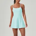 Women's light blue athletic tennis dress with built-in bra for fitness and running - S / Top And Bottom / Ice Porcelain Blue