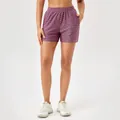 High-waisted quick-dry women's sports shorts with a pink geometric print pattern - S / Bottoms / Pink
