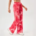 Roze dames sportbroek met wijde pijpen en honingraat tie-dye print voor yoga - Rood Wit Tie-dye