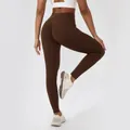High-waisted scrunch butt yoga leggings in dark brown for fitness training and gym - S / Bottoms / Dark Coffee