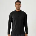 Men's thermal athletic half-zip long-sleeve shirt in black for outdoor sports training. - S / Tops / Black