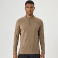 Men's thermal fleece half-zip long-sleeve athletic top for outdoor running in brown - S / Tops / Khaki Brown