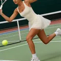 Détail de la jupe de tennis crème légère avec couches de tulle en mouvement sportif. - S / Haut et Bas / Abricot Beige