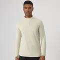 Men's thermal fleece-lined half-zip long sleeve sports top in beige cream for outdoor gym - S / Tops / Apricot White
