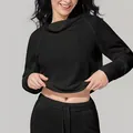 Conjunto fitness de mujer en punto gofrado negro con jersey de cuello alto y jogger - S / Tops / Negro