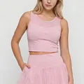 Breathable pink mesh yoga tank top and flowing tennis skirt set for women athletes - S / Tops / Pink