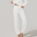 Conjunto de descanso de punto de nido de abeja blanco para mujer con joggers y top - S / Bottoms / Blanco