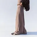 Women's brown high-waisted wide-leg yoga pants featuring a loose casual sport style - S / Bottoms / Purple Grey