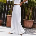 High-waisted white loose wide-leg yoga pants for women, stylish and comfortable gym wear - S / Bottoms / White