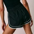 High-waist black athletic shorts with mint green contrast piping for gym workout - S / Bottoms / Black