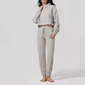 Conjunto de chándal gris de pana para mujer con sudadera corta con capucha y pantalón - S / Top Y Pantalón / Engrosado / Gris