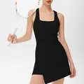 Black square neck sports tennis dress for women with quick-dry performance fabric - S / Top And Bottom / Black