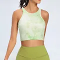 Vibrant green tie-dye ribbed sports crop top paired with olive yoga leggings for gym - S / Top (BT155500) / Green