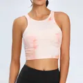 Tie-dye pink and white ribbed workout crop top for women yoga fitness tank top - L / Top (BT155500) / Orange