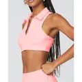 Women's pink polo collar yoga crop top and matching fitness shorts athletic set - S / Tops / Pink
