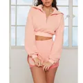Ensemble de sport rose sweat court zippé et short au design effet deux-en-un - M / Haut et Bas / Rose