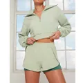 Ensemble décontracté pour femmes avec sweat à manches longues vert clair et short doublé - S / Haut et Bas / Vert Turquoise