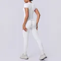Seamless knit white yoga set featuring short sleeve top and scrunch butt leggings - S / Top And Bottom / Off-White