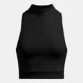 Professionelles schwarzes ärmelloses Yoga-Crop-Top mit Stehkragen und halbem Reißverschluss - S / Oberteile / Schwarz