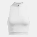 Weißes ärmelloses Crop-Top mit Stehkragen und Reißverschluss, ideal für Yoga und Fitness. - S / Oberteile / Weiß