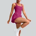 Magenta one-piece tennis romper with flared skirt and quick-dry athletic fabric - S / Top And Bottom / Rose Red