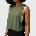 Loose fit olive green sleeveless yoga tank top for women workout fitness training - S / Tops / Army Green