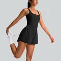 Athletic black sleeveless one-piece tennis skort dress for yoga and fitness workouts - S / Top And Bottom / Black