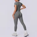Set yoga grigio senza cuciture due pezzi con top a maniche corte e leggings push-up - Grigio scuro